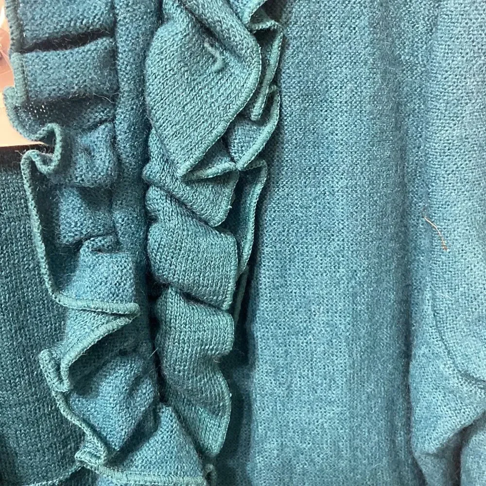 Blue green‎ jacket with ruffle and brass looking buttons - Picture 3 of 8